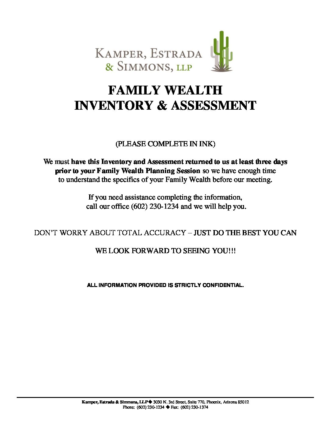 Family Wealth and Inventory Assessment  