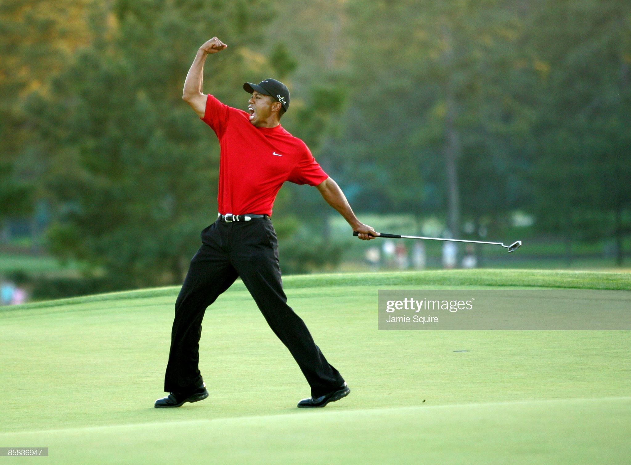 Tiger Woods celebrating
